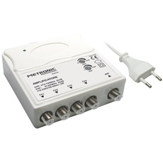 Metronic 414114 TV-Verstärker VHF/Uhf für Digital Terrestrisch mit LTE-Filter, VHF 20 dB und Uhf 28 dB, verstellbar, 1 Eingang / 4 Ausgänge, für den Innenbereich, Weiß
