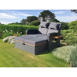 Gardenson Loungegarnitur , Anthrazit, Braun, Dunkelgrau , Holz, Metall, Kunststoff, Textil , Akazie , massiv , Füllung: Schaumstoff , 116x95x118 cm , Tisch klappbar, regenabweisend, lichtecht, rostfrei, UV-beständig, wetterbeständig, Rückenlehne umklappbar, Bank klappbar, Rückenlehne mehrfach verstellbar, geeignet für Balkon , Gartenmöbel, Loungemöbel, Loungegarnituren