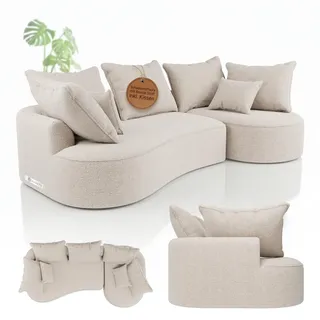 Juskys Sofa Tirano - Ecksofa L-Form, inkl. Kissen, 4-Sitzer Eckcouch, Bouclé Creme & Ottomane rechts
