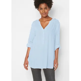 Tunika BONPRIX "Tunikabluse aus softer Viskose", Damen, Gr. 44, blau (hellblau), Obermaterial: 100% Viskose, regular fit, Tuniken Tunika, Casual Stil, Regular Fit, mit Rundsaum, mit Knopfleiste