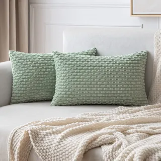 MIULEE 2er Set Kissenbezug 30×50cm Kordsamt Ananas-Ähren Grau Grün | Moderne Struktur Weich Dekorativ Vielseitig Pflegeleicht Langlebig Für Sofa Bett Wohnzimmer Schlafzimmer Und Gästezimmer