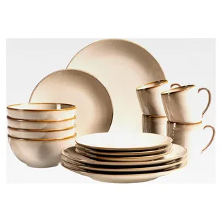 16-teiliges Geschirr-Set für 4 Personen im mediterranen Vintage-Stil, sandgrau, Keramik