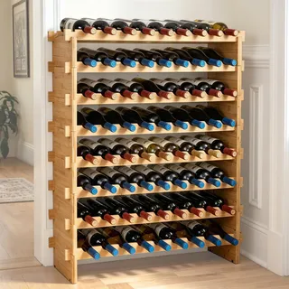 VEVOR Weinregal Weinständer für 72 Flaschen, BambusßFlaschenregal mit 8 Fächern, Stapelbar Vintage Weinständer Metall für Keller, Bar, Lagerraum usw. Flaschenhalter Weinflaschenregal 80 kg Belastbar