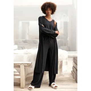 Longstrickjacke LASCANA, Damen, Gr. 36/38, schwarz, Strick, Obermaterial: 68% Polyester, 30% Viskose, 2% Elasthan, unifarben, wadenlang, Strickjacken Longstrickjacke, aus weichem Strick, Loungewear