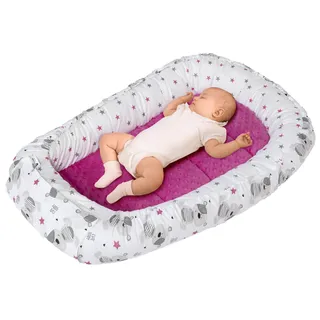 Medi Partners Babynest Nestchen für Neugeborene - 100x60x15 Babynestchen Baby zweiseitg Nest Bett 100% Baumwolle Minky Kuschelnest tragbar (Teddybär mit dunkelrosa Minky)