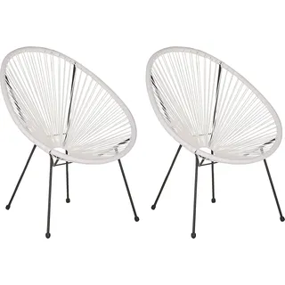 BELIANI Gartenstuhl 2er Set Weiß Polyrattan Spaghetti-Optik Modern Mexikanischer Stil Outdoor Balkon Terrasse Garten Möbel - Weiß, Schwarz