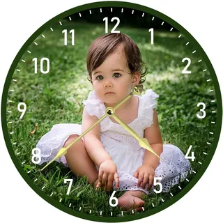 S&H&OU Benutzerdefinierte Wanduhr, Fotowanduhren für Wohnzimmerdekoration mit Foto, leise Wanduhr für Kinder, Personalisierte Fotowanduhr zum Aufhängen von Geburtstagsfotos(40cm)
