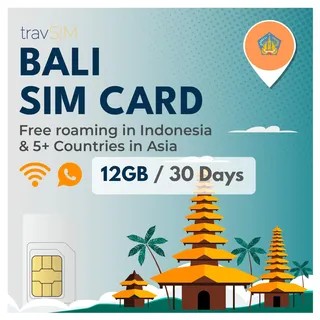 travSIM Bali SIM-Karte | 12GB Daten | 4G/5G Geschwindigkeiten | Kostenloses Roaming in Indonesien & 5+ Ländern in Asien | Funktioniert in iOS und Android Geräten | Plan auf Bali SIM ist für 30 Tage