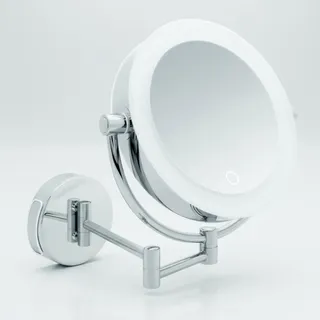 Libaro Kosmetikspiegel XXL Tokio – LED Schminkspiegel 5x/10x Vergrößerung – Wandmontage mit Dimmer & Auto-Off – ausziehbarer Beautyspiegel Ø 18,5 cm – Betrieb mit Batterien oder USB-Kabel