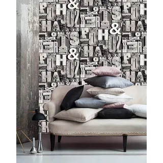 BUVU Vinyltapete 0.53x10m moderne Design, Industrial Loft Style, Abwaschbare, Schwarz,Weiß, Grau