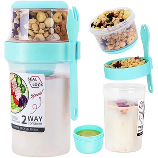 bainuote Salatbecher Joghurtbecher 2 in 1 Müsli To Go Becher Auslaufsicherer 310ml+760ml BPA-freie Lunchbox zum Frühstück oder Mittagessen für unterwegs mit Löffel Soßendose - Hellgrün