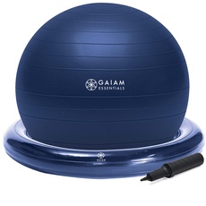 Gaiam Essentials Balance Ball & Base Kit, 65cm Yoga Ball Chair, Exercise Ball with Inflatable Ring Base for Home or Office Desk, Includes Air Pump - Navy