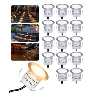 HIBOITEC 16er Set Terrassen Einbaustrahler LED Aussen,0.6W Warmweiß | IP67 Wasserdicht LED Bodeneinbaustrahler Aussen, 0.6W Warmweiß LED Einbaustrahler für Küche Garten Gehweg Holzbrücke
