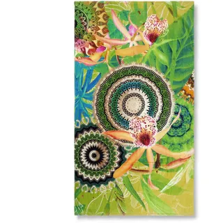 Strandtuch , Gelb, Grün, Goldfarben , Textil , Blume , 100x180 cm , saugfähig, angenehm weich, hochwertige Qualität , Heimtextilien, Badtextilien, Strandtücher