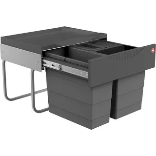 HAILO 3644911 Abfallsorter RAUMSPAR TANDEM S 12/8/8/D dunkelgrau mit 28 Liter Abfallvolumen / ab 50 cm Schrankbreite - Dunkelgrau, Silber