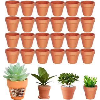 Cerkkapo 24 Stück 5 X 5.5 cm Terrakotta Topf,Tontöpfe Klein mit Abflussloch,Kleine Tontöpfe zum Basteln,Mini Terrakotta Tontöpfe,Wiederverwendbar Tontopf,Terracotta Blumentopf Pflanzen für Zimmer Büro