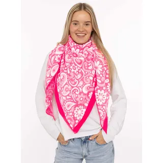 Dreieckstuch ZWILLINGSHERZ "Blumige Aussichten", Damen, pink rot, Strick, Materialmix, gemustert, mehrfarbig, Modetücher Dreieckstuch, Florales Muster, Kante Uni, Strick