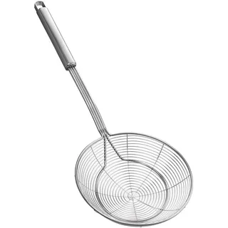 Spinnennetz-Schöpflöffel aus Edelstahl, Kochabschäumer, Schaumlöffel, Siebkelle, Küchenkelle aus Drahtnetz mit Griff für das tägliche Fritieren, Dünsten und Schöpfen. Durchmesser: 15,7 cm