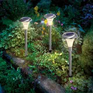 esotec Solar Steckleuchten 3-er Set Capri, 34 cm aus Edelstahl wetterfest 102068 - Silber