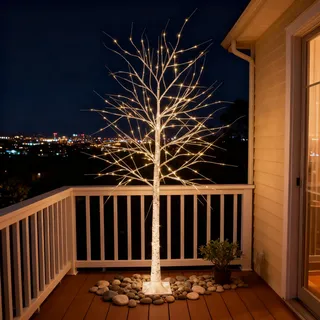 CCLIFE LED Lichterbaum 180cm, 200 LEDs Deko mit Memory Funktion, Innen und Außen weihnachtsdeko, Birkenbaum Lichterdeko, Warmweiß, IP44, LED Baum