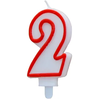 ALGON Geburtstagskerze für 2 Jahre, Weiß mit rotem Rand, buntes und festliches Design, perfekt für Feiern