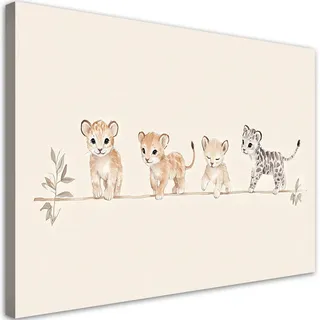 Feeby Leinwandbild für Kinderzimmer Afrikanische Boho Tiere 120x80cm , Beige , Textil , Rechteckig , 120x80 cm , Bilder & Rahmen, Bilder, Leinwandbilder