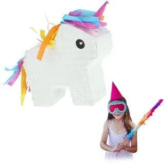 Relaxdays Mini-Pinata Einhorn HBT 25x24x7 cm Regenbogen
