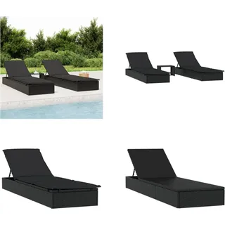 vidaXL Sonnenliegen 2 Stk. mit Tisch Schwarz Poly Rattan - Sonnenliege - Sonnenliegen - Sonnenbett - Tagesbett - Schwarz