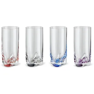Peill+Putzler Germany 4er-Set Longdrinkgläser, pflegeleicht, für Zuhause | mit buntem Boden, 300 ml Volumen, mehrfarbige Trinkgläser, Wassergläser in 6 Farben, Coctailgläser, praktisch im Alltag