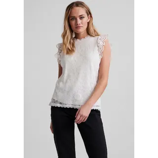 Spitzentop PIECES "PCOLLINE", Damen, Gr. L, weiß (wollweiß), Spitze, Obermaterial: 90% Nylon, 10% Elasthan, unifarben, figurumspielend normal, Rundhals, Spitze, Tops Spitzentop