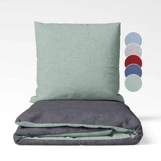 sleepling Feinbiber Bettwäsche, Winterbettwäsche 2-teiliges Set Bettbezug 135x200cm + Kissenbezug 80x80cm, Wendebettwäsche, 100% Baumwolle, Made in Germany, Oeko-TEX, Waschbar, Salbei Dunkelgrau