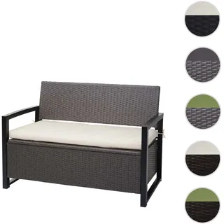 Poly-Rattan 2er Sitzbank HWC-F39, Gartenbank Truhenbank, Staufach Aufbewahrung Sitzkissen ~ grau-mel