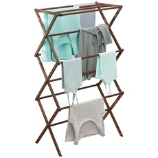 mDesign Wäscheständer aus Bambus – ausziehbarer Turmtrockner mit 3 Ebenen – platzsparender Standtrockner in modernem Design – Dunkelbraun