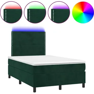 vidaXL Boxspringbett mit Matratze & LED Dunkelgrün 120x200 cm Samt - Grün