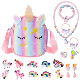Yamitora Einhorn Handtasche Kinderschmuck Set Geschenk Mädchen 3-9 Jahre