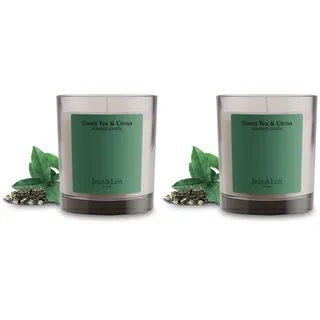 Jean & Len Scented Candle Green Tea & Citrus, hergestellt mit Sheabutter, Brenndauer ca. 40 Stunden, minimalistisches Design, frischer Duft, vegan, 195 g (Packung mit 2)