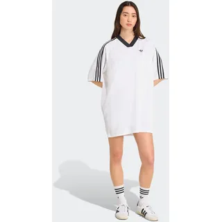 Shirtkleid ADIDAS ORIGINALS "ADICOLOR JACQUARD OVERSIZE", Damen, Gr. XL, N-Gr, schwarz-weiß (weiß, schwarz), Obermaterial: 100% Polyester, Kleider Shirtkleid, sportlicher Stil, moderner 2000er-Vibe, aus Satin