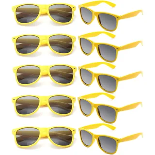 FSMILING 10 Stück Unisex Party Sonnenbrille Pack 80er Retro Plastik Sonnenbrille Gelb Partybrillen Für Herren Damen