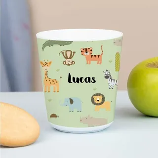 Wanapix | Kunststoffbecher mit Namen für Kinder | Unzerbrechlicher Trinkbecher Personalisierter | Schule/Kindergarten| BPA freier | 235ml | Tiere-Dschungel