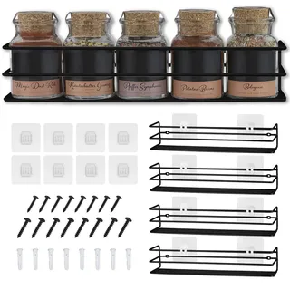 FineLane Gewürzregale aus Metall - 4 Stück - fixierbar ohne Bohren - Für Gewürze, als Schrankeinlage oder Organizer - Größe 32,2 x 6,5 x 7,4 cm (Matt Schwarz)