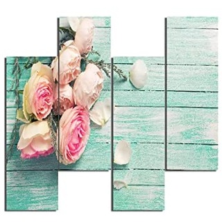 Homemania HM204PMDF237 Blumenbild mit Musik, 4 Stück, für Wohnzimmer, Schlafzimmer, Mehrfarbig, MDF, 76 x 0,3 x 50 cm
