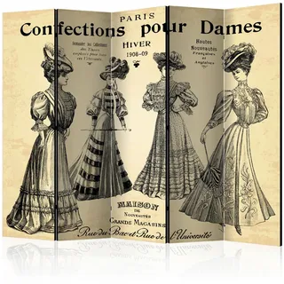 artgeist Paravent , Grau, Beige , Holz, Textil , Kiefer , massiv , Vintage , 225x172x3 cm , Motiv auf Vorder- und Rückseite , Wohnzimmer, Raumteiler, Paravents