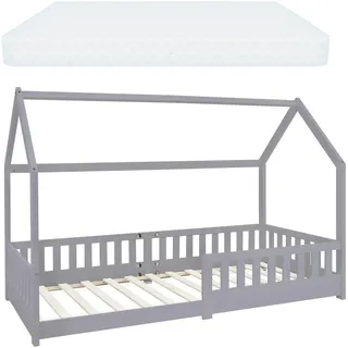 ML-Design Hausbett ML-Design 90 x 200 cm Kiefer grau