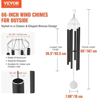 Windspiele für den Außenbereich 1677 mm Aluminium-Gedenk-Windspiele mit tiefem Klang - Schwarz
