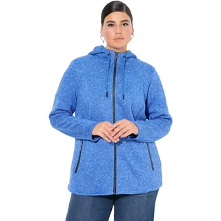 Ulla Popken Damen große Größen Übergrößen Plus Size Strickfleece-Jacke, Kapuze, Reißverschlusstaschen Pfauenblau 50+ 814634740-50+