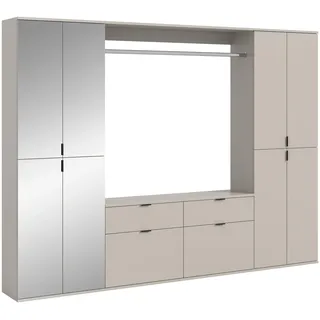 xonox.home – 3 TLG. Garderobenkombination Projekt X 243x193x34 cm in Kaschmir Melamin – Set mit Spiegelschrank, breiter Kommode, Wandboard & Hochschrank – XXL Komplettlösung für Ihren Eingangsbereich