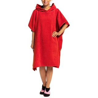 Aquarti Damen Herren Badeponcho Frottee Kapuzenhandtuch Umziehhilfe Surf Poncho mit Kapuze, Farbe: Rot, Größe: L/XL