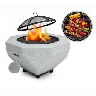 Blumfeldt Feuerschale, Tragbare Feuerstelle Outdoor, Feuerschalen für den Garten, Terrasse & Camping, Feuerschale mit Grillrost & Holzlagerfach, Sichere Stahlschale, Feuerstelle 65 x 51 x 65 cm