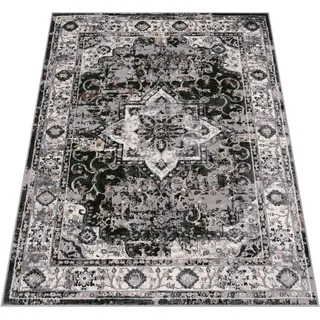 Teppich Wohnzimmer Kurzflor Vintage Orientalisches Florales Muster Mandala Bordüre Grösse 60x100 cm - Schwarz