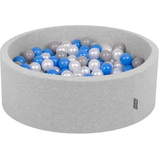 KiddyMoon Bällebad 90X30cm/300 Bälle ∅ 7Cm Bällepool Mit Bunten Bällen Für Babys Kinder Rund, Hellgrau:Perle/Grau/Blau
